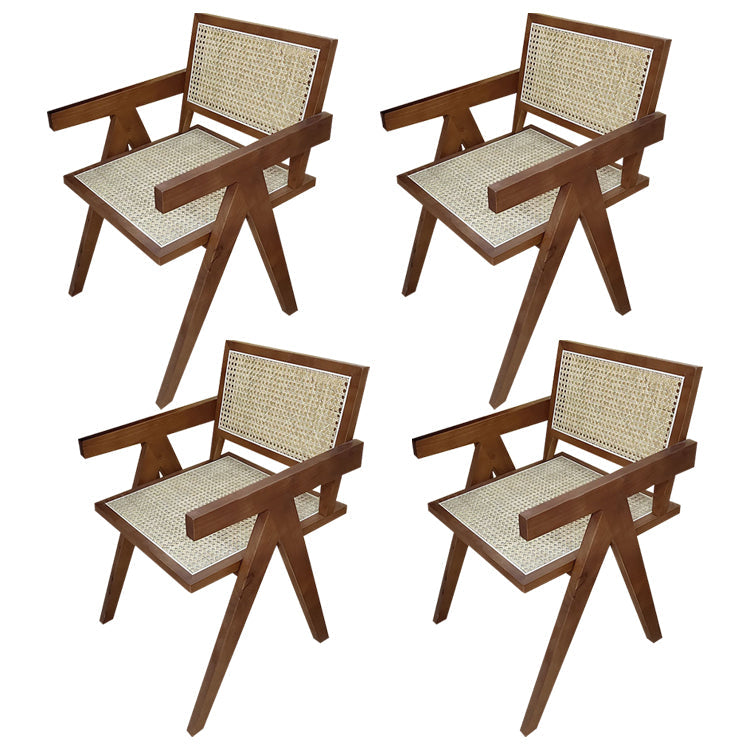 Contemporary Style Rubberwood Chair Open Back Arm Kitchen Dining Chairs Walnut 4 Piece Set Clearhalo ' kitchen&dining_furn' 'Dining Chairs' 'Dining Tables & Seating' 'dining_chair' 'furn' 'furn_dining_chair' 'Furniture' 'furniture_dining_chair' 'Kitchen & Dining Furniture' 'kitchen' 3542073