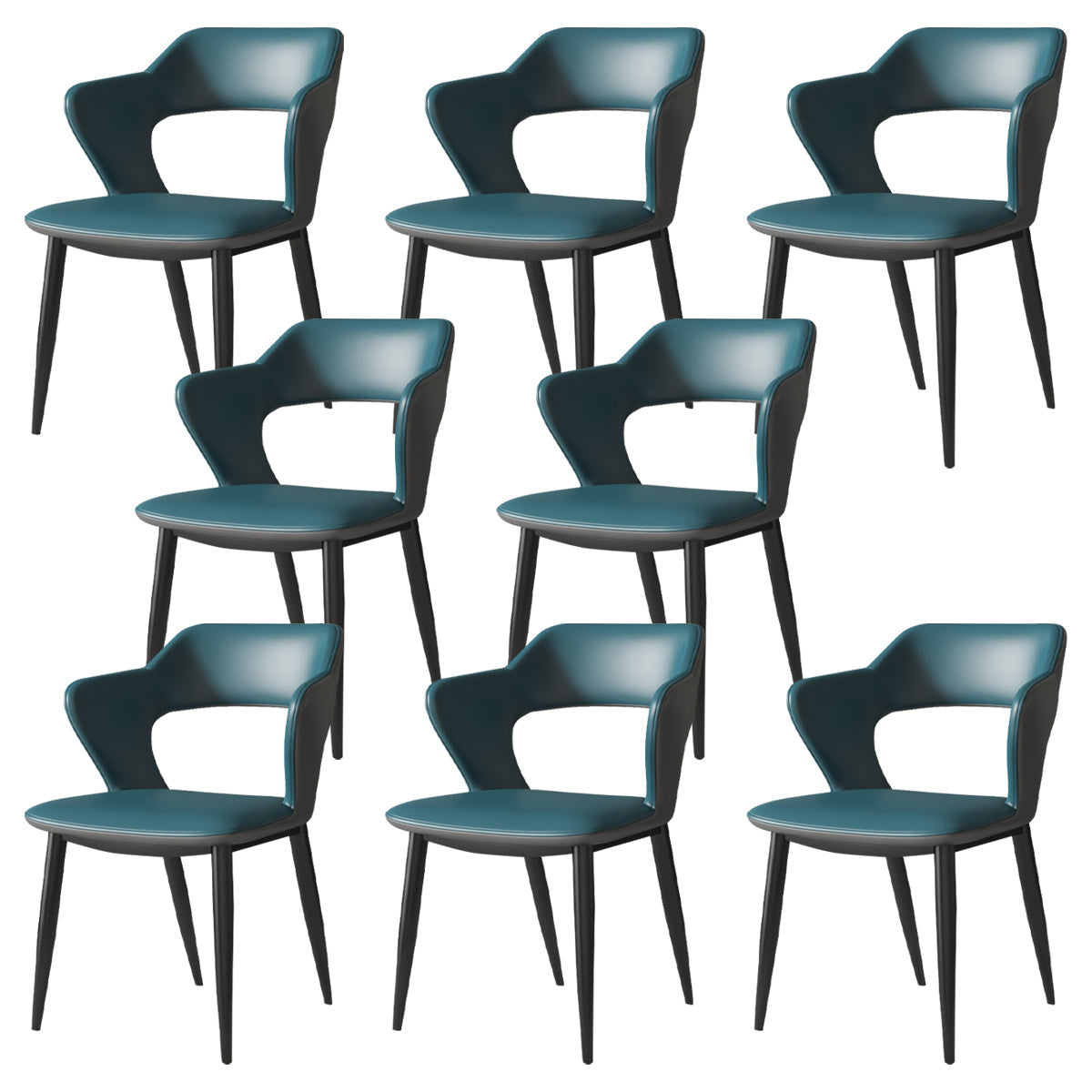 Industrial Style Faux Leather Side Chair with 4 Metal Legs Open Back Dining Side Chair Blue 8 Piece Set Clearhalo ' kitchen&dining_furn' 'Dining Chairs' 'Dining Tables & Seating' 'dining_chair' 'furn' 'furn_dining_chair' 'Furniture' 'furniture_dining_chair' 'Kitchen & Dining Furniture' 'kitchen' 3542252