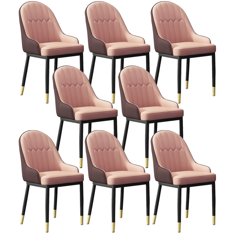 Modern Dining Arm Chair Leather Solid Back Side Chairs with Metal Legs Pink 8 Piece Set Clearhalo ' kitchen&dining_furn' 'Dining Chairs' 'Dining Tables & Seating' 'dining_chair' 'furn' 'furn_dining_chair' 'Furniture' 'furniture_dining_chair' 'Kitchen & Dining Furniture' 'kitchen' 3564625