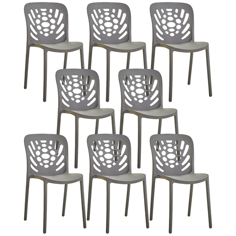 Glam Style Plastic Stackable Side Chair Matte Finish Dining Chair for Home Use Grey Open 8 Piece Set Clearhalo ' kitchen&dining_furn' 'Dining Chairs' 'Dining Tables & Seating' 'dining_chair' 'furn' 'furn_dining_chair' 'Furniture' 'furniture_dining_chair' 'Kitchen & Dining Furniture' 'kitchen' 3574157