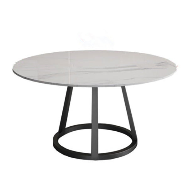 Contemporary Round Dining Table White Sintered Stone Dining Table with Pedestal Base Black Clearhalo ' dining_table' 'Dining Tables & Seating' 'Dining Tables' 'Furniture' 'furniture_dining_table' 'Kitchen & Dining Furniture' 'kitchen&dining_furn' 'kitchen' 'kitchen_dining_table' 3578327