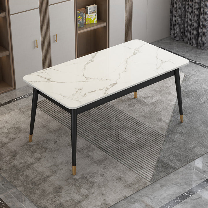 Modern Style Sintered Stone Dining Table White Rectangle Table with Metal Base for Home Use Black Without Chairs Clearhalo ' dining_table' 'Dining Tables & Seating' 'Dining Tables' 'furn' 'furn_dining_table' 'Furniture' 'furniture_dining_table' 'Kitchen & Dining Furniture' 'kitchen&dining_furn' 'kitchen' 'kitchen_dining_table' 3578601