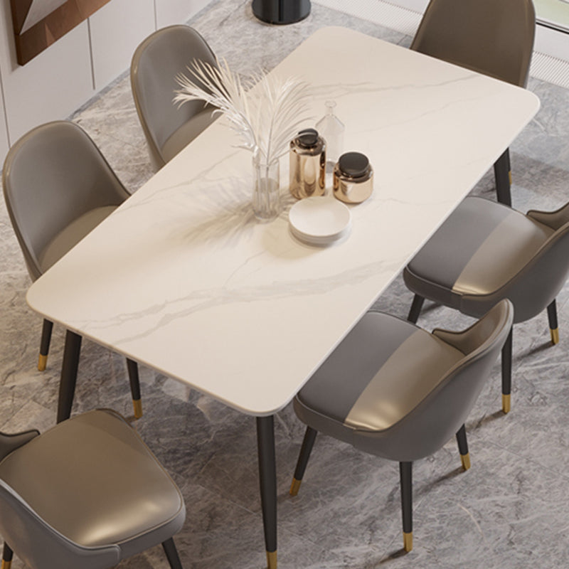 Rectangle Shape Dining Table Sintered Stone Table Modern Style with 4 Legs White Without Chairs Clearhalo ' dining_table' 'Dining Tables & Seating' 'Dining Tables' 'furn' 'furn_dining_table' 'Furniture' 'furniture_dining_table' 'Kitchen & Dining Furniture' 'kitchen&dining_furn' 'kitchen' 'kitchen_dining_table' 3578803