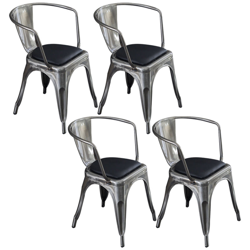Industrial Dining Arm Chair Slat Back Side Chair with 4 Metal Legs for Home Use Silver Leather 4 Piece Set Clearhalo ' kitchen&dining_furn' 'Dining Chairs' 'Dining Tables & Seating' 'dining_chair' 'furn' 'furn_dining_chair' 'Furniture' 'furniture_dining_chair' 'Kitchen & Dining Furniture' 'kitchen' 3597161