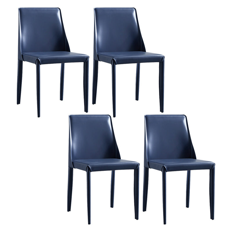 Faux Leather Contemporary Dining Chair Matte Finish Solid Back Dining Chair Dark Blue 4 Piece Set Clearhalo ' kitchen&dining_furn' 'Dining Chairs' 'Dining Tables & Seating' 'dining_chair' 'furn' 'furn_dining_chair' 'Furniture' 'furniture_dining_chair' 'Kitchen & Dining Furniture' 'kitchen' 3597553