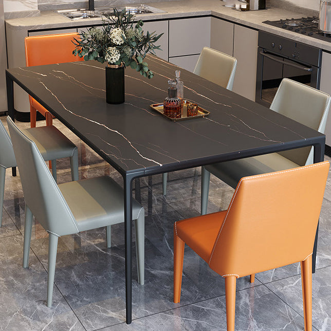 Minimalist Sintered Stone Standard Dining Table Rectangle Kitchen Dining Table with 4 Legs Base Black Without Chairs Clearhalo ' dining_table' 'Dining Tables & Seating' 'Dining Tables' 'furn' 'furn_dining_table' 'Furniture' 'furniture_dining_table' 'Kitchen & Dining Furniture' 'kitchen&dining_furn' 'kitchen' 'kitchen_dining_table' 3621779