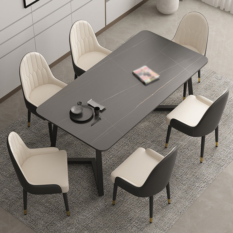 Minimalist Traditional Height Sintered Stone Top Dining Table Rectangle Dining Room Set For Kitchen with 6 Chairs Clearhalo 'Dining Room Sets' 'Dining Tables & Seating' 'dining_room_set' 'furn' 'furn_dining_room_set' 'Furniture' 'furniture_dining_room_set' 'Kitchen & Dining Furniture' 'kitchen&dining_furn' 'kitchen' 3625116