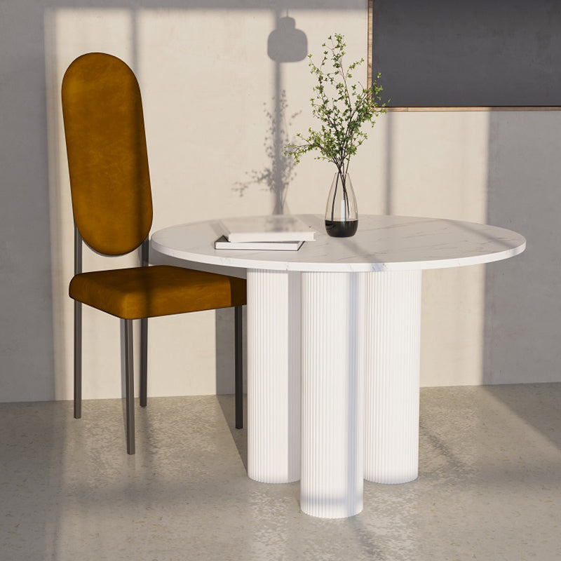 Round Shape Two-Color Dining Table Sintered Stone Table Contemporary with 3 Legs White Without Chairs Clearhalo ' dining_table' 'Dining Tables & Seating' 'Dining Tables' 'furn' 'furn_dining_table' 'Furniture' 'furniture_dining_table' 'Kitchen & Dining Furniture' 'kitchen&dining_furn' 'kitchen' 'kitchen_dining_table' 3642484