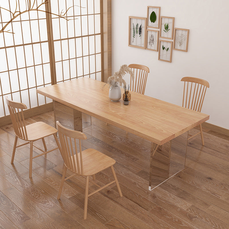 Modern Pine Solid Wood Table Rectangle Dining Table with Acrylic Double Pedestal for Restaurant Clearhalo ' dining_table' 'Dining Tables & Seating' 'Dining Tables' 'furn' 'furn_dining_table' 'Furniture' 'furniture_dining_table' 'Kitchen & Dining Furniture' 'kitchen&dining_furn' 'kitchen' 'kitchen_dining_table' 3643489
