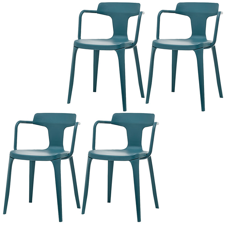 Contemporary Home Arm Chair Slat Back Plastic Stackable Dining Room Chair Blue 4 Piece Set Clearhalo ' kitchen&dining_furn' 'Dining Chairs' 'Dining Tables & Seating' 'dining_chair' 'furn' 'furn_dining_chair' 'Furniture' 'furniture_dining_chair' 'Kitchen & Dining Furniture' 'kitchen' 3643609