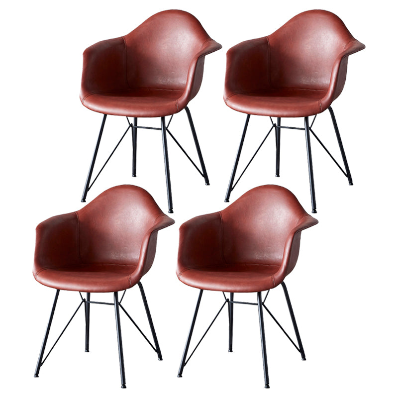 Leather Dining Arm Chair Solid Back Dining Armchairs with Black Metal Legs Red Set of 4 Clearhalo ' kitchen&dining_furn' 'Dining Chairs' 'Dining Tables & Seating' 'dining_chair' 'Furniture' 'furniture_dining_chair' 'Kitchen & Dining Furniture' 'kitchen' 3650191