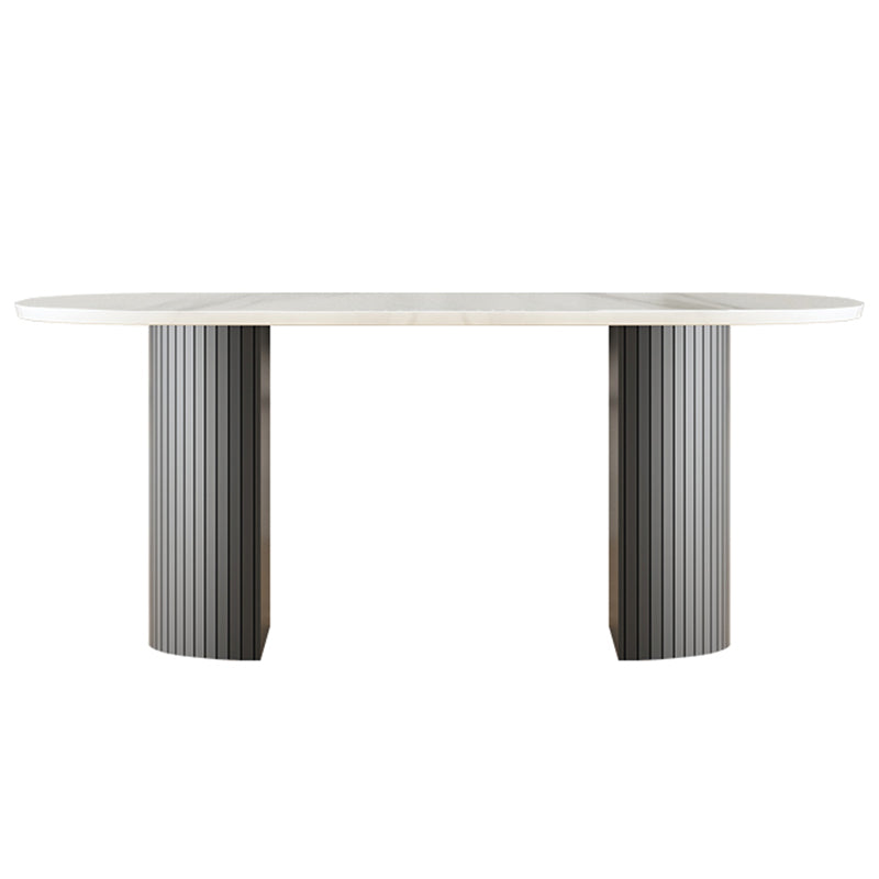 Oval Dining Table for Restaurant Contemporary Kitchen Table with Black Double Pedestal White Without Chairs Clearhalo ' dining_table' 'Dining Tables & Seating' 'Dining Tables' 'furn' 'furn_dining_table' 'Furniture' 'furniture_dining_table' 'Kitchen & Dining Furniture' 'kitchen&dining_furn' 'kitchen' 'kitchen_dining_table' 3662353