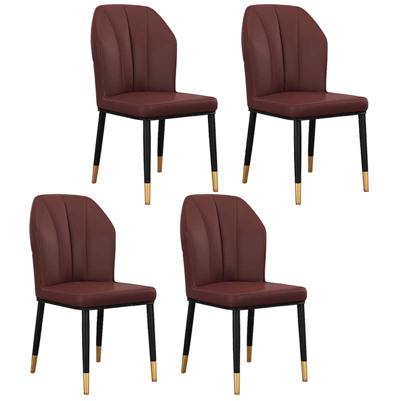 Modern Indoor Leather Parsons Chair 36"H Armless Dining Chair for Restaurant Dark Coffee 4 Piece Set Brass Gold Clearhalo ' kitchen&dining_furn' 'Dining Chairs' 'Dining Tables & Seating' 'dining_chair' 'furn' 'furn_dining_chair' 'Furniture' 'furniture_dining_chair' 'Kitchen & Dining Furniture' 'kitchen' 3672248