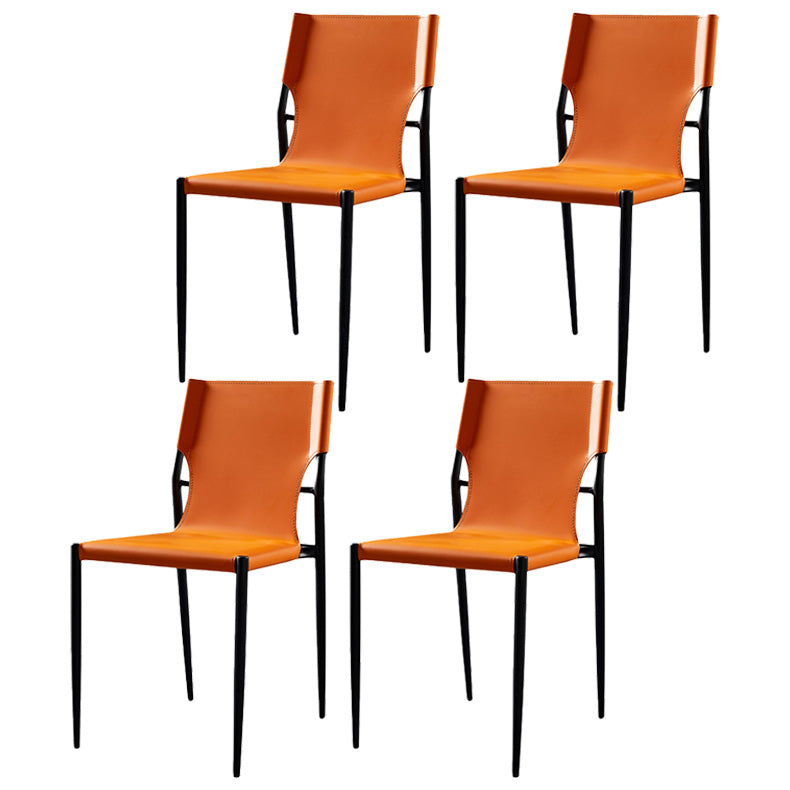 Scandinavian Leather Armless Chairs Indoor Dining Side Chairs with Metal Legs Orange 4 Piece Set Clearhalo ' kitchen&dining_furn' 'Dining Chairs' 'Dining Tables & Seating' 'dining_chair' 'furn' 'furn_dining_chair' 'Furniture' 'furniture_dining_chair' 'Kitchen & Dining Furniture' 'kitchen' 3702862