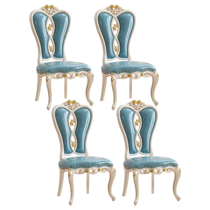 Victorian Style Solid Wood Dining Room Chair Armless Open Back Dining Side Chair for Home Use Blue 4 Piece Set Clearhalo ' kitchen&dining_furn' 'Dining Chairs' 'Dining Tables & Seating' 'dining_chair' 'furn' 'furn_dining_chair' 'Furniture' 'furniture_dining_chair' 'Kitchen & Dining Furniture' 'kitchen' 3703235