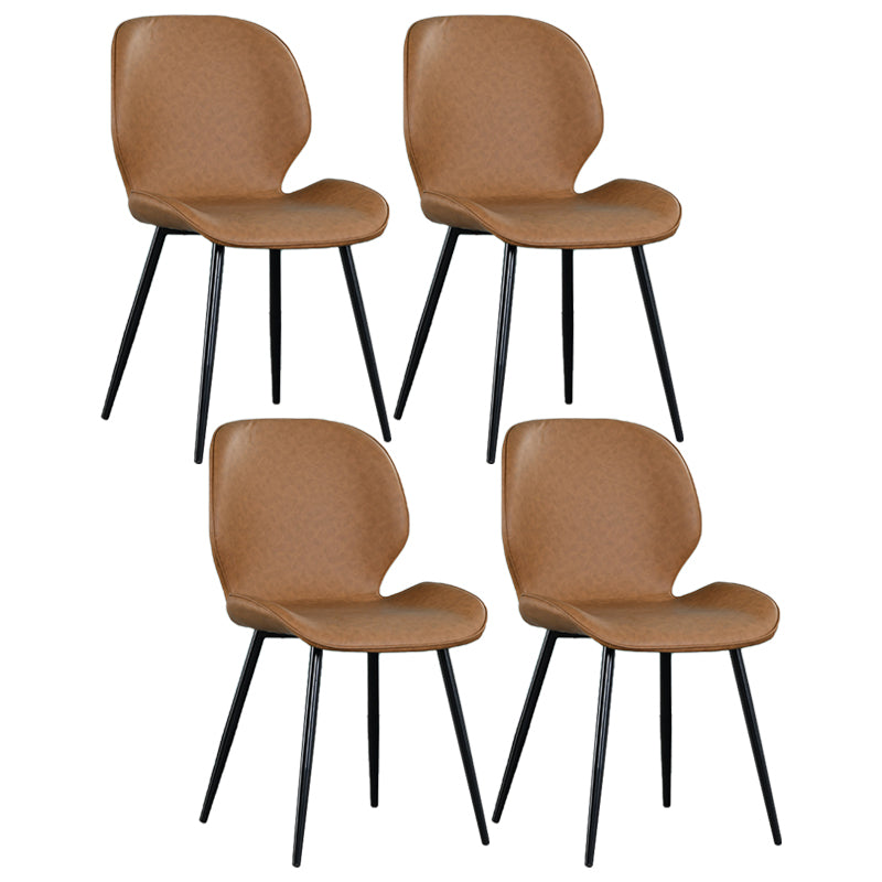 Scandinavian Style Faux Leather Dining Chairs Solid Back Armless Chairs for Home Brown 4 Piece Set Clearhalo ' kitchen&dining_furn' 'Dining Chairs' 'Dining Tables & Seating' 'dining_chair' 'furn' 'furn_dining_chair' 'Furniture' 'furniture_dining_chair' 'Kitchen & Dining Furniture' 'kitchen' 3703260