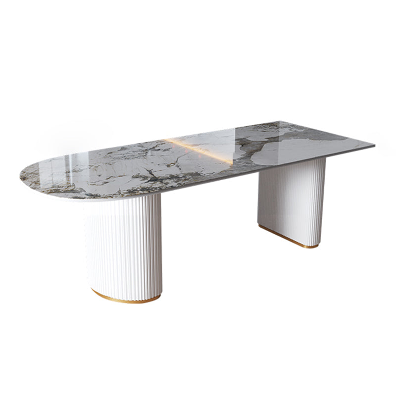 Contemporary Home Sintered Stone Dining Table Freeform Shape Table with Double Pedestal Base Black Without Chairs Clearhalo ' dining_table' 'Dining Tables & Seating' 'Dining Tables' 'furn' 'furn_dining_table' 'Furniture' 'furniture_dining_table' 'Kitchen & Dining Furniture' 'kitchen&dining_furn' 'kitchen' 'kitchen_dining_table' 3704302