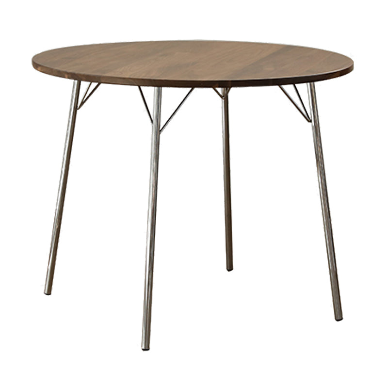 Contemporary Round Dining Table Solid Wood Table with 4 Metal Legs for Home Kitchen Dinner Walnut Without Chairs Clearhalo ' dining_table' 'Dining Tables & Seating' 'Dining Tables' 'furn' 'furn_dining_table' 'Furniture' 'furniture_dining_table' 'Kitchen & Dining Furniture' 'kitchen&dining_furn' 'kitchen' 'kitchen_dining_table' 3704801