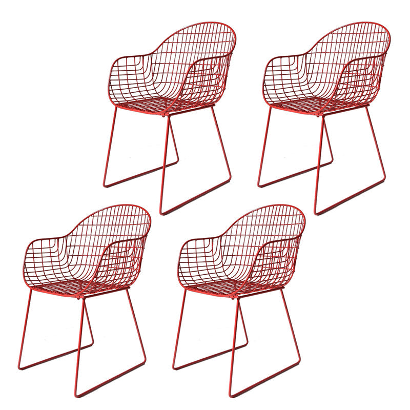 Contemporary Style Metal Dining Room Chair Windsor Back Arm Chair for Kitchen Red 4 Piece Set Clearhalo ' kitchen&dining_furn' 'Dining Chairs' 'Dining Tables & Seating' 'dining_chair' 'furn' 'furn_dining_chair' 'Furniture' 'furniture_dining_chair' 'Kitchen & Dining Furniture' 'kitchen' 3724899