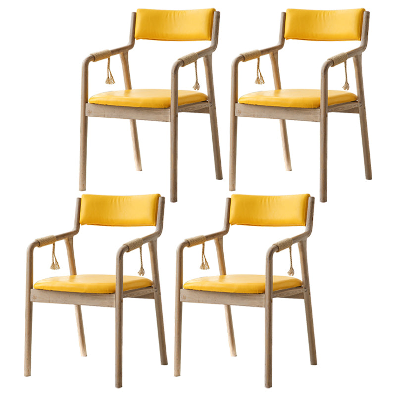 Traditional Style Wood Chair Set Open Back Arm Kitchen Dining Room Chairs Light Yellow 4 Piece Set Clearhalo ' kitchen&dining_furn' 'Dining Chairs' 'Dining Tables & Seating' 'dining_chair' 'furn' 'furn_dining_chair' 'Furniture' 'furniture_dining_chair' 'Kitchen & Dining Furniture' 'kitchen' 3725498