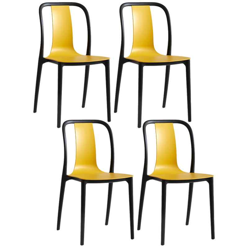 Scandinavian Armless Dining Chairs Plastic Slat Back Side Chairs with Black Legs Yellow Set of 4 Clearhalo ' kitchen&dining_furn' 'Dining Chairs' 'Dining Tables & Seating' 'dining_chair' 'Furniture' 'furniture_dining_chair' 'Kitchen & Dining Furniture' 'kitchen' 3740947