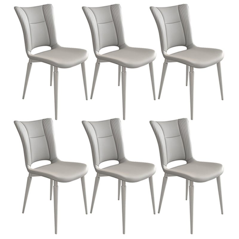 Contemporary Metal Armless Dining Room Chairs Open Back Dining Side Chair for Home Use Light Gray 6 Piece Set Clearhalo ' kitchen&dining_furn' 'Dining Chairs' 'Dining Tables & Seating' 'dining_chair' 'furn' 'furn_dining_chair' 'Furniture' 'furniture_dining_chair' 'Kitchen & Dining Furniture' 'kitchen' 3741642