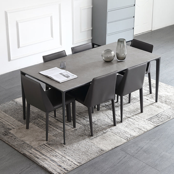 Modern Metal Frame Style Sintered Stone Rectangular Dining Table Set with 4 Legs Base 7 Piece Set Clearhalo 'Dining Room Sets' 'Dining Tables & Seating' 'dining_room_set' 'furn' 'furn_dining_room_set' 'Furniture' 'furniture_dining_room_set' 'Kitchen & Dining Furniture' 'kitchen&dining_furn' 'kitchen' 3754789