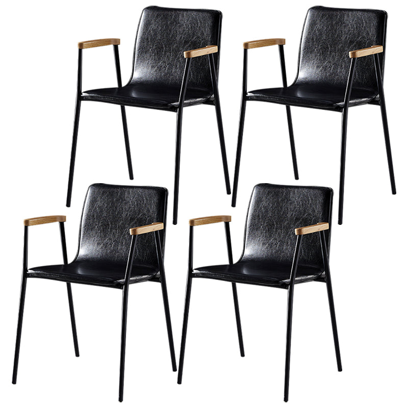 Industrial Style Leather Dining Side Chairs Solid Back Armless Chairs for Home Use Black 4 Piece Set Black Clearhalo ' kitchen&dining_furn' 'Dining Chairs' 'Dining Tables & Seating' 'dining_chair' 'furn' 'furn_dining_chair' 'Furniture' 'furniture_dining_chair' 'Kitchen & Dining Furniture' 'kitchen' 3755296