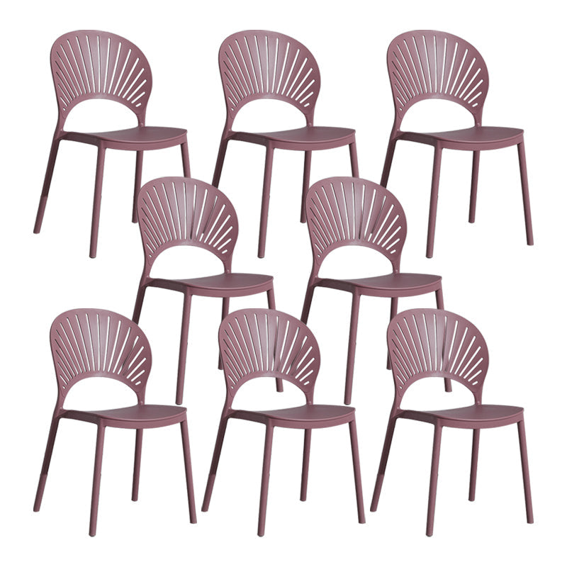 Scandinavian Plastic Armless Dining Chairs Indoor Stackable Side Chairs Purple 8 Piece Set Clearhalo ' kitchen&dining_furn' 'Dining Chairs' 'Dining Tables & Seating' 'dining_chair' 'furn' 'furn_dining_chair' 'Furniture' 'furniture_dining_chair' 'Kitchen & Dining Furniture' 'kitchen' 3755755
