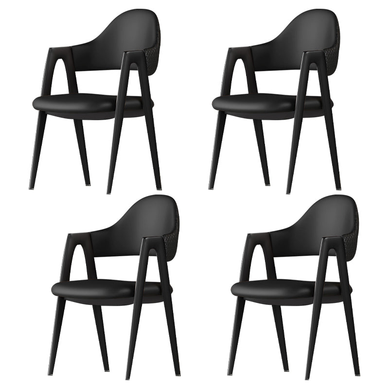Contemporary Metal Dining Room Chairs Leather Open Back Dining Side Chair for Home Use Black 4 Piece Set Clearhalo ' kitchen&dining_furn' 'Dining Chairs' 'Dining Tables & Seating' 'dining_chair' 'furn' 'furn_dining_chair' 'Furniture' 'furniture_dining_chair' 'Kitchen & Dining Furniture' 'kitchen' 3779248