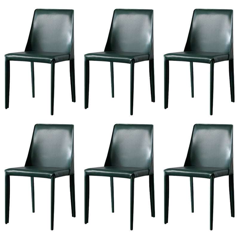 Solid Back Armless Dining Chairs Indoor Leather Side Chairs with Metal Legs Blackish Green 6 Piece Set Clearhalo ' kitchen&dining_furn' 'Dining Chairs' 'Dining Tables & Seating' 'dining_chair' 'furn' 'furn_dining_chair' 'Furniture' 'furniture_dining_chair' 'Kitchen & Dining Furniture' 'kitchen' 3779306