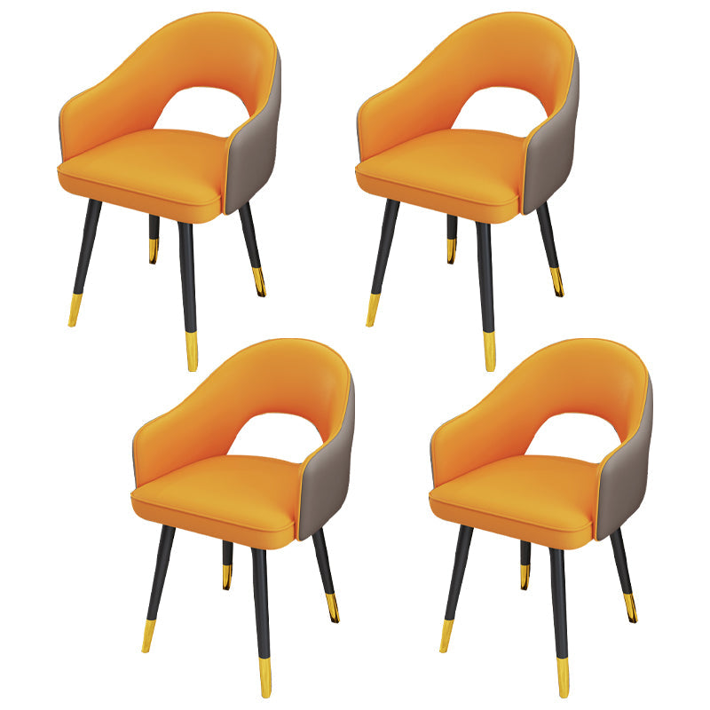 Scandinavian Style Metal Dining Chair Dining Room Open Back Dining Side Chair with Arm Yellow-Gray 4 Piece Set Clearhalo ' kitchen&dining_furn' 'Dining Chairs' 'Dining Tables & Seating' 'dining_chair' 'furn' 'furn_dining_chair' 'Furniture' 'furniture_dining_chair' 'Kitchen & Dining Furniture' 'kitchen' 3779740