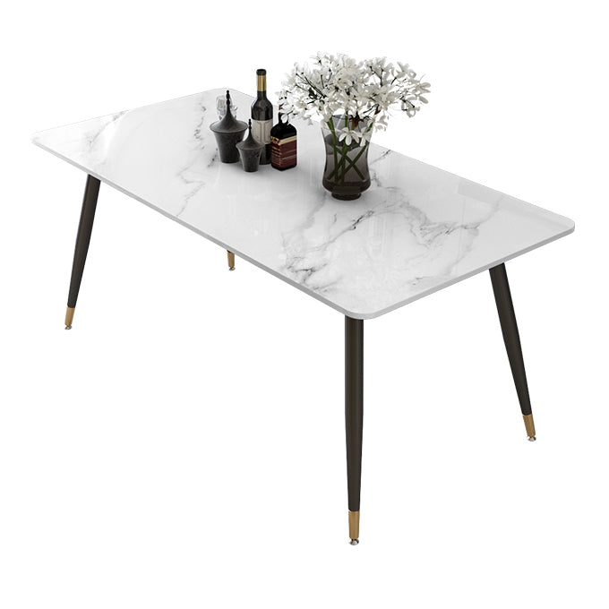 Glam Sintered Stone Kitchen Dining Table White Rectangle Shape Dining Table with 4 Legs Base Gray Black Clearhalo ' dining_table' 'Dining Tables & Seating' 'Dining Tables' 'furn' 'furn_dining_table' 'Furniture' 'furniture_dining_table' 'Kitchen & Dining Furniture' 'kitchen&dining_furn' 'kitchen' 'kitchen_dining_table' 3780167