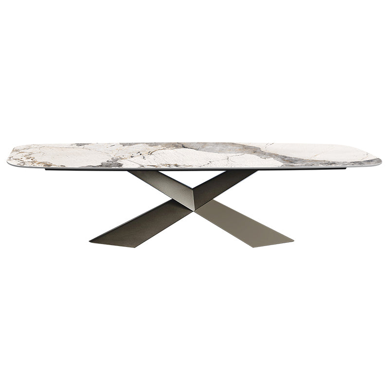 Metal Traditional Luxury Rectangular Dining Table Sintered Stone Dining Table with Pedestal Base Bronze 51.2"L x 31.5"W x 29.5"H Without Chairs Clearhalo ' dining_table' 'Dining Tables & Seating' 'Dining Tables' 'furn' 'furn_dining_table' 'Furniture' 'furniture_dining_table' 'Kitchen & Dining Furniture' 'kitchen&dining_furn' 'kitchen' 'kitchen_dining_table' 3815926