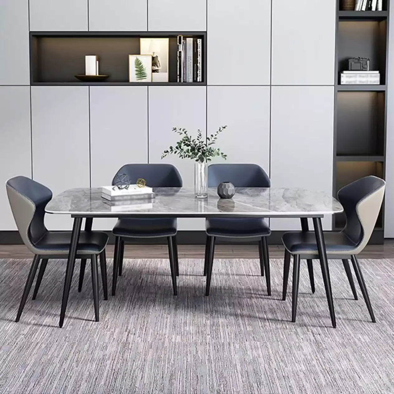 Contemporary Rectangle Dining Table Grey Sintered Stone Dining Table with 4 Black Legs Clearhalo ' dining_table' 'Dining Tables & Seating' 'Dining Tables' 'furn' 'furn_dining_table' 'Furniture' 'furniture_dining_table' 'Kitchen & Dining Furniture' 'kitchen&dining_furn' 'kitchen' 'kitchen_dining_table' 3816086