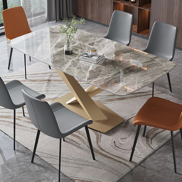 Luxury Sintered Stone Dining Table Rectangle Shape Table with Single Pedestal Base Gray Without Chairs Clearhalo ' dining_table' 'Dining Tables & Seating' 'Dining Tables' 'furn' 'furn_dining_table' 'Furniture' 'furniture_dining_table' 'Kitchen & Dining Furniture' 'kitchen&dining_furn' 'kitchen' 'kitchen_dining_table' 3816468