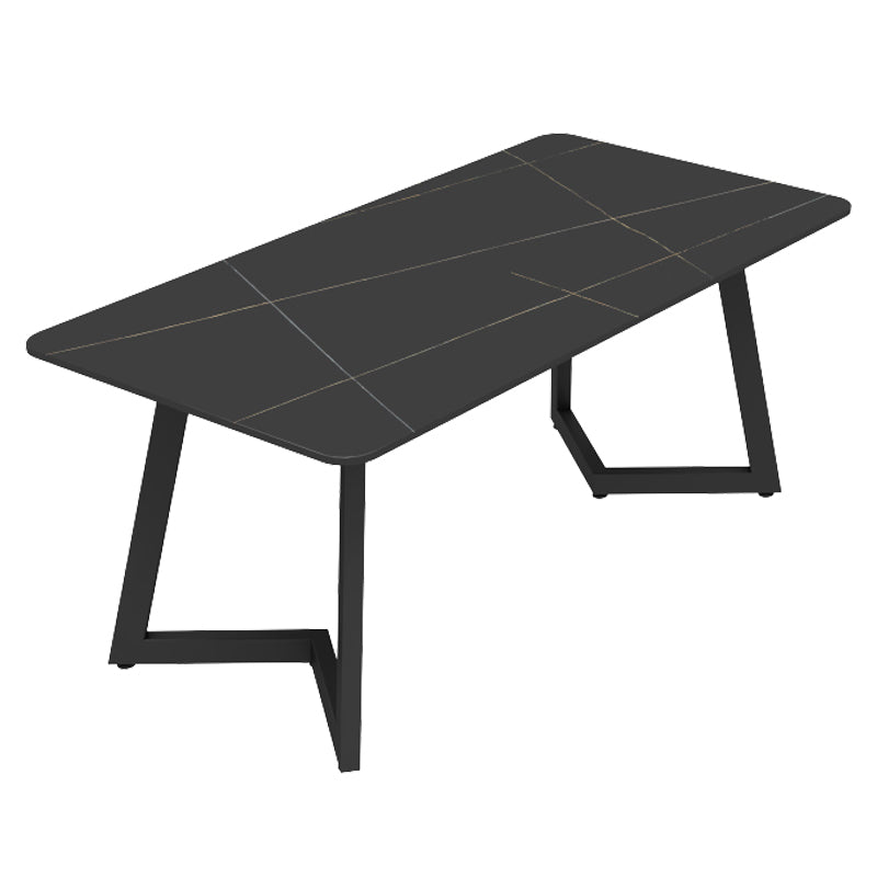 Industrial Style Sintered Stone Dinner Room Kitchen Table Black Sled Base Table for Dinning Room Without Chairs Clearhalo ' dining_table' 'Dining Tables & Seating' 'Dining Tables' 'furn' 'furn_dining_table' 'Furniture' 'furniture_dining_table' 'Kitchen & Dining Furniture' 'kitchen&dining_furn' 'kitchen' 'kitchen_dining_table' 3816519