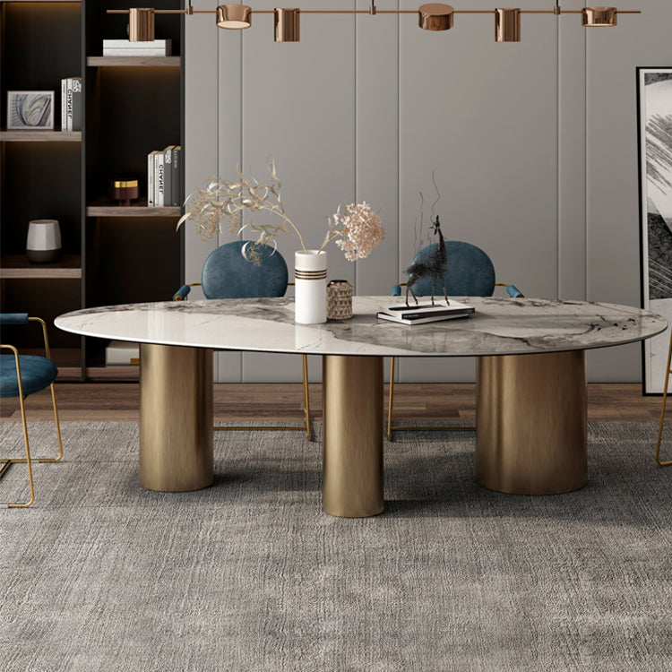 Traditional Luxury Oval Dining Table White Sintered Stone Dining Table with 3 Legs Clearhalo ' dining_table' 'Dining Tables & Seating' 'Dining Tables' 'furn' 'furn_dining_table' 'Furniture' 'furniture_dining_table' 'Kitchen & Dining Furniture' 'kitchen&dining_furn' 'kitchen' 'kitchen_dining_table' 3816534