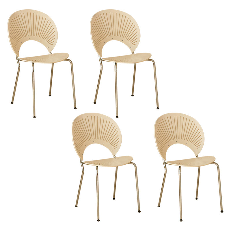 Contemporary Metal Dining Room Chairs Wood Dining Armless chairs for Home Use White 4 Piece Set Silver Clearhalo ' kitchen&dining_furn' 'Dining Chairs' 'Dining Tables & Seating' 'dining_chair' 'furn' 'furn_dining_chair' 'Furniture' 'furniture_dining_chair' 'Kitchen & Dining Furniture' 'kitchen' 3827036