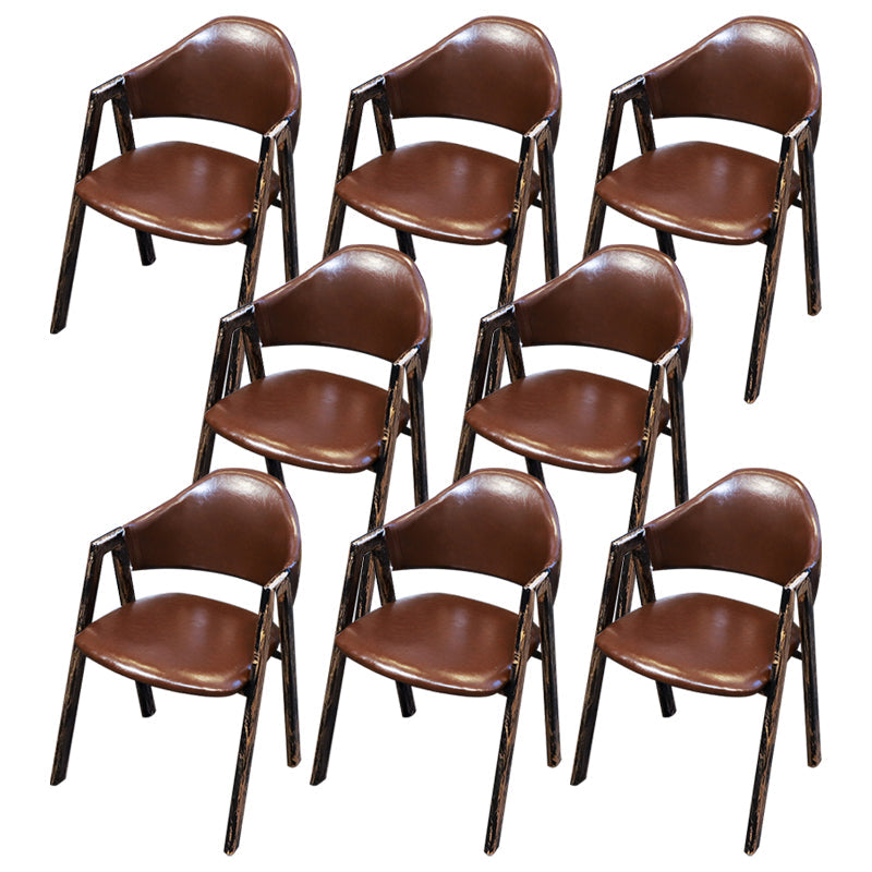 Industrial Style Leather Dining Side Chairs Open Back Dining Armless Chairs Coffee 8 Piece Set Clearhalo ' kitchen&dining_furn' 'Dining Chairs' 'Dining Tables & Seating' 'dining_chair' 'furn' 'furn_dining_chair' 'Furniture' 'furniture_dining_chair' 'Kitchen & Dining Furniture' 'kitchen' 3827478