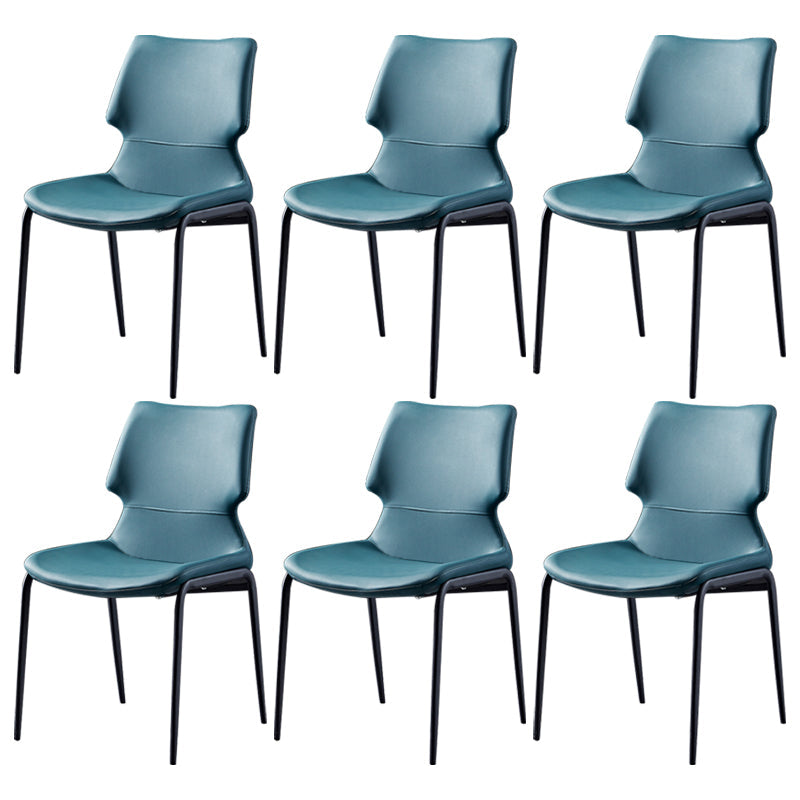 Contemporary Style Leather Dining Chairs Kitchen Armless Chairs with Metal Legs Blackish Green 6 Piece Set Clearhalo ' kitchen&dining_furn' 'Dining Chairs' 'Dining Tables & Seating' 'dining_chair' 'furn' 'furn_dining_chair' 'Furniture' 'furniture_dining_chair' 'Kitchen & Dining Furniture' 'kitchen' 3827498