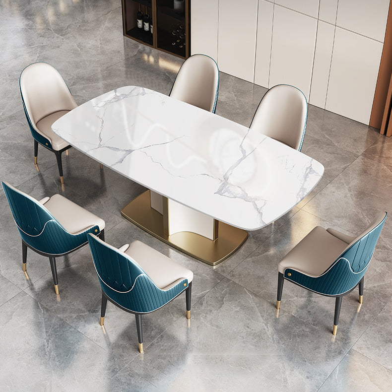 Modern Style Marble Table with White Table and Pedestal Base for Home Use 7 Piece Set Clearhalo 'Dining Room Sets' 'Dining Tables & Seating' 'dining_room_set' 'furn' 'furn_dining_room_set' 'Furniture' 'furniture_dining_room_set' 'Kitchen & Dining Furniture' 'kitchen&dining_furn' 'kitchen' 3831202