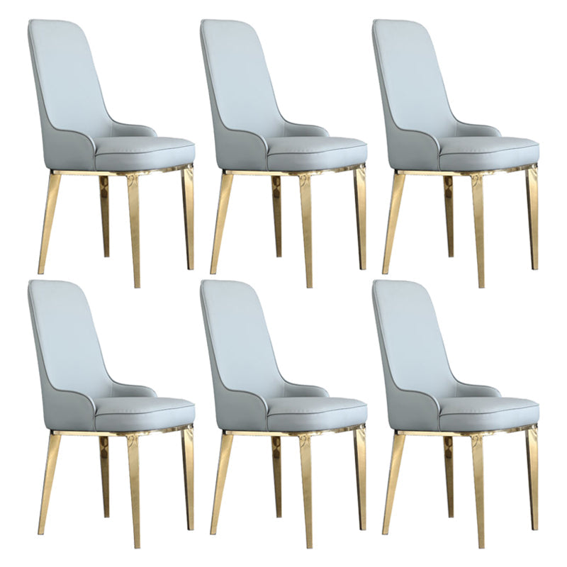 Scandinavian Dining Chairs with 4 Metal Legs Faux Leather Armless Chair for Home Grey 6 Piece Set Brass Gold Clearhalo ' kitchen&dining_furn' 'Dining Chairs' 'Dining Tables & Seating' 'dining_chair' 'furn' 'furn_dining_chair' 'Furniture' 'furniture_dining_chair' 'Kitchen & Dining Furniture' 'kitchen' 3836409
