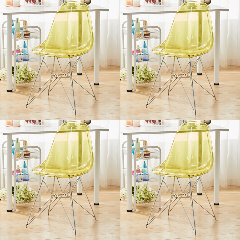 Modern Contemporary Plastic Armless Dining Chairs Solid Dining Chairs Yellow Silver Set of 4 Clearhalo ' kitchen&dining_furn' 'Dining Chairs' 'Dining Tables & Seating' 'dining_chair' 'Furniture' 'furniture_dining_chair' 'Kitchen & Dining Furniture' 'kitchen' 3836909