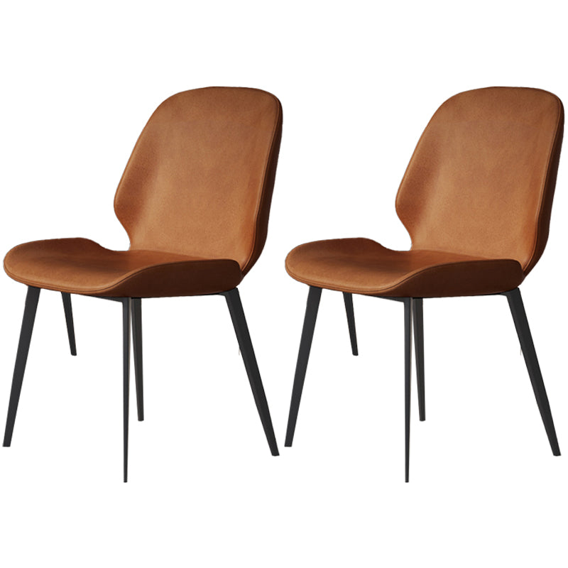 Modern Leather Armless Dining Chairs Wingback Side Chair with Metal Legs (Set of 2) Brown Clearhalo ' kitchen&dining_furn' 'Dining Chairs' 'Dining Tables & Seating' 'dining_chair' 'furn' 'furn_dining_chair' 'Furniture' 'furniture_dining_chair' 'Kitchen & Dining Furniture' 'kitchen' 3846427