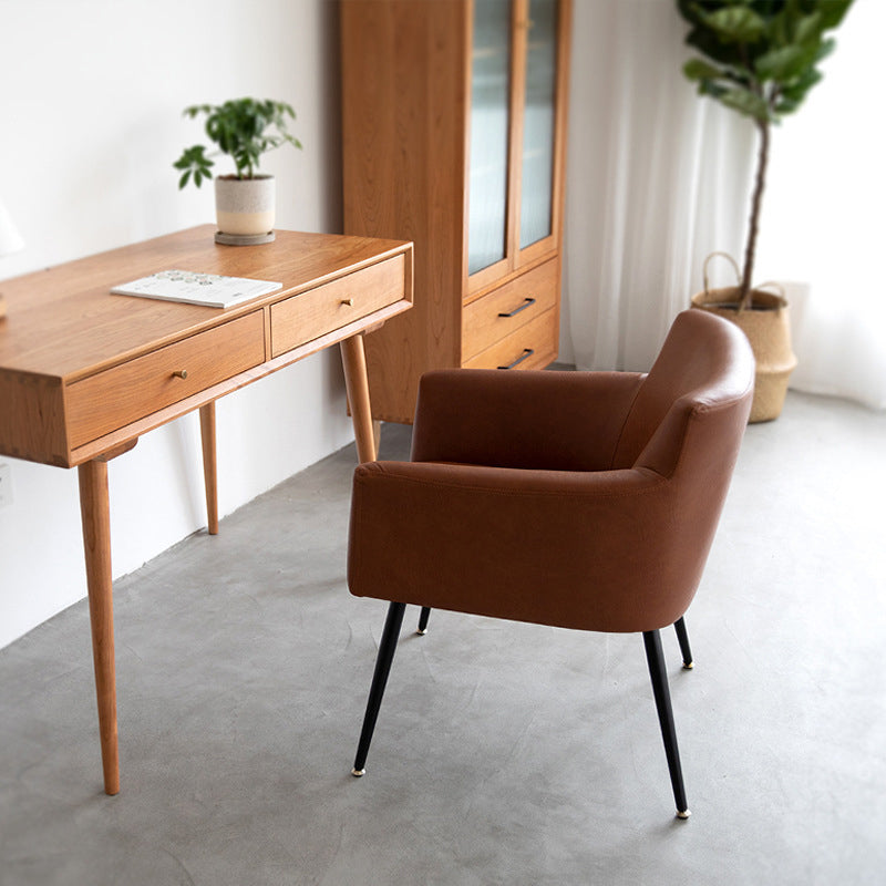 Scandinavian Home Arm Chair Upholstered Parsons Back Metal Single Dining Room Chair Brown Black Clearhalo ' kitchen&dining_furn' 'Dining Chairs' 'Dining Tables & Seating' 'dining_chair' 'furn' 'furn_dining_chair' 'Furniture' 'furniture_dining_chair' 'Kitchen & Dining Furniture' 'kitchen' 3847148