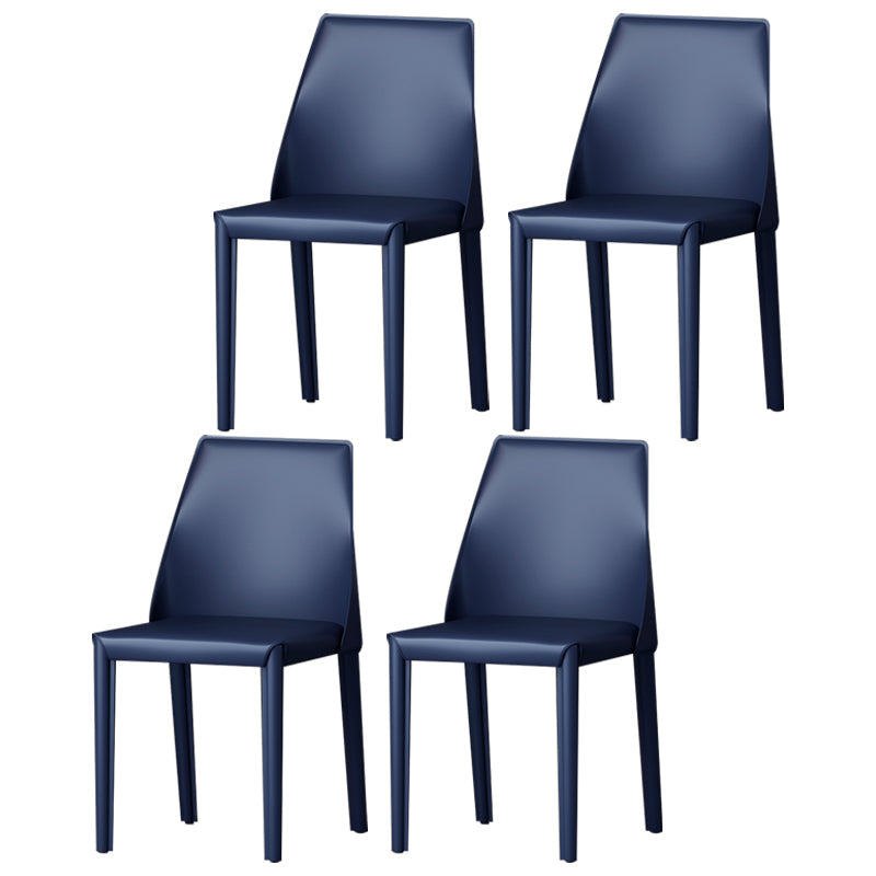 Contemporary Style Leather Dining Chairs Windsor Back Armless Dining Chairs Royal Blue 4 Piece Set Clearhalo ' kitchen&dining_furn' 'Dining Chairs' 'Dining Tables & Seating' 'dining_chair' 'furn' 'furn_dining_chair' 'Furniture' 'furniture_dining_chair' 'Kitchen & Dining Furniture' 'kitchen' 3847281