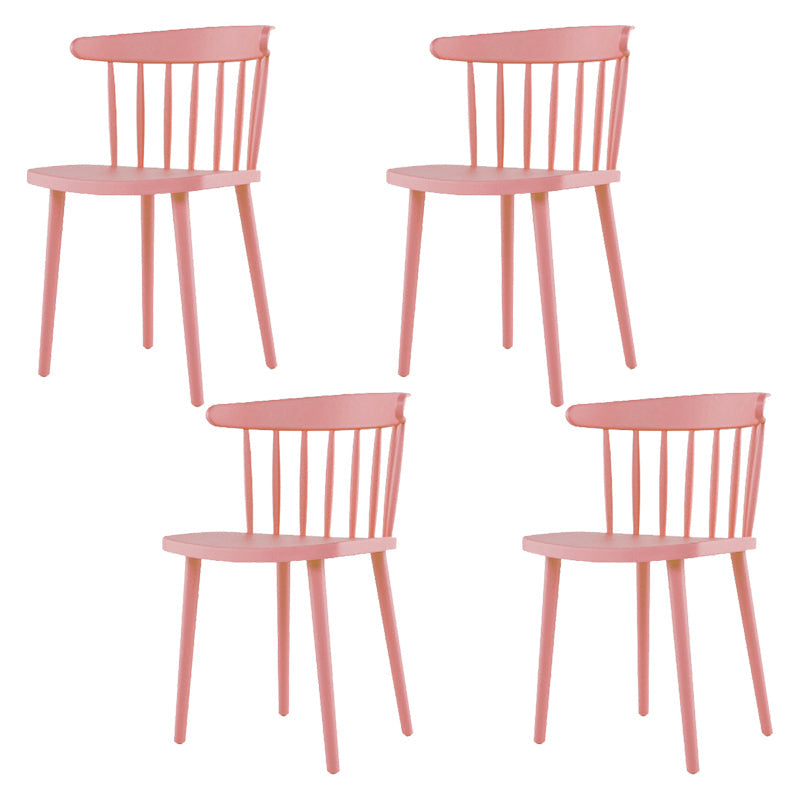 Contemporary Plastic Armless Chair Windsor Back Side Chair for Home Use Pink 4 Piece Set Clearhalo ' kitchen&dining_furn' 'Dining Chairs' 'Dining Tables & Seating' 'dining_chair' 'furn' 'furn_dining_chair' 'Furniture' 'furniture_dining_chair' 'Kitchen & Dining Furniture' 'kitchen' 3851902