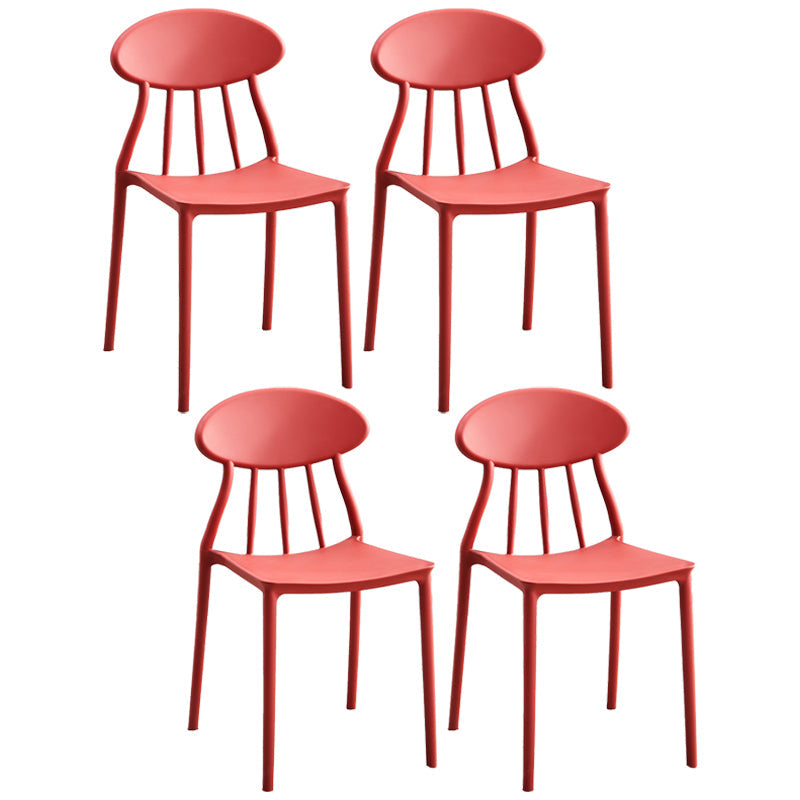 Modern Kitchen Plastic Dining Chairs Open Back Dining Side Armless Chairs Red 4 Piece Set Clearhalo ' kitchen&dining_furn' 'Dining Chairs' 'Dining Tables & Seating' 'dining_chair' 'furn' 'furn_dining_chair' 'Furniture' 'furniture_dining_chair' 'Kitchen & Dining Furniture' 'kitchen' 3853725