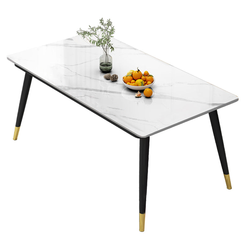 Industrial Style Home Sintered Stone Dining Table Rectangle Table with 4 Legs Carbon Steel Base White Without Chairs Clearhalo ' dining_table' 'Dining Tables & Seating' 'Dining Tables' 'furn' 'furn_dining_table' 'Furniture' 'furniture_dining_table' 'Kitchen & Dining Furniture' 'kitchen&dining_furn' 'kitchen' 'kitchen_dining_table' 3864539